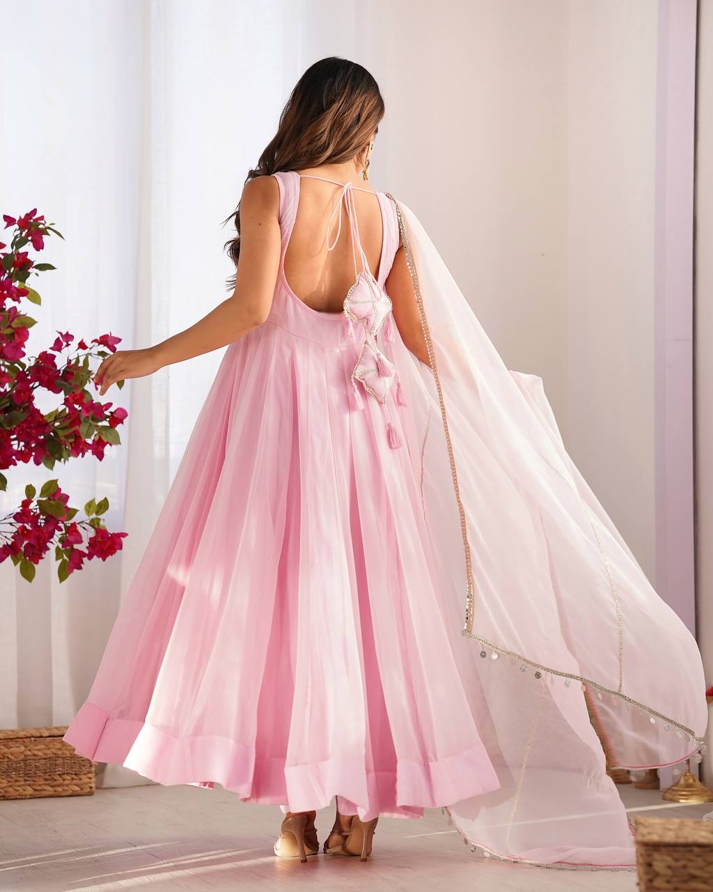 Baby Pink Color Georgette Three Piece Anarkali Suit by My Store