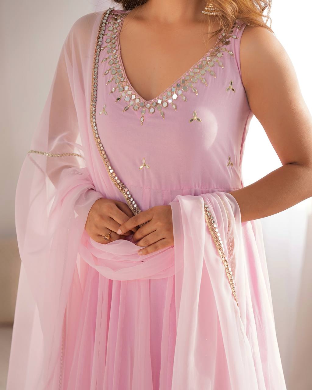 Baby Pink Color Georgette Three Piece Anarkali Suit by My Store