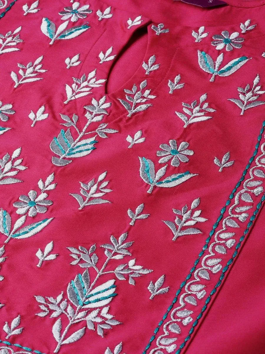 Pink Yoke Design Chanderi Dress With Dupatta by My Store