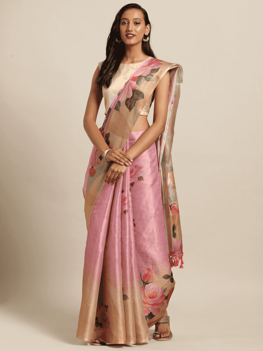 Maheshwari Muvel Floral Printed Saree With Zari Border by My Store
