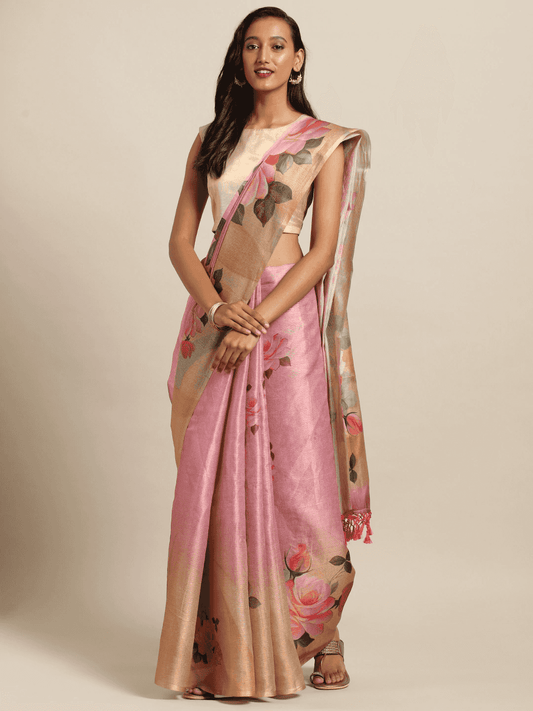 Maheshwari Muvel Floral Printed Saree With Zari Border by My Store