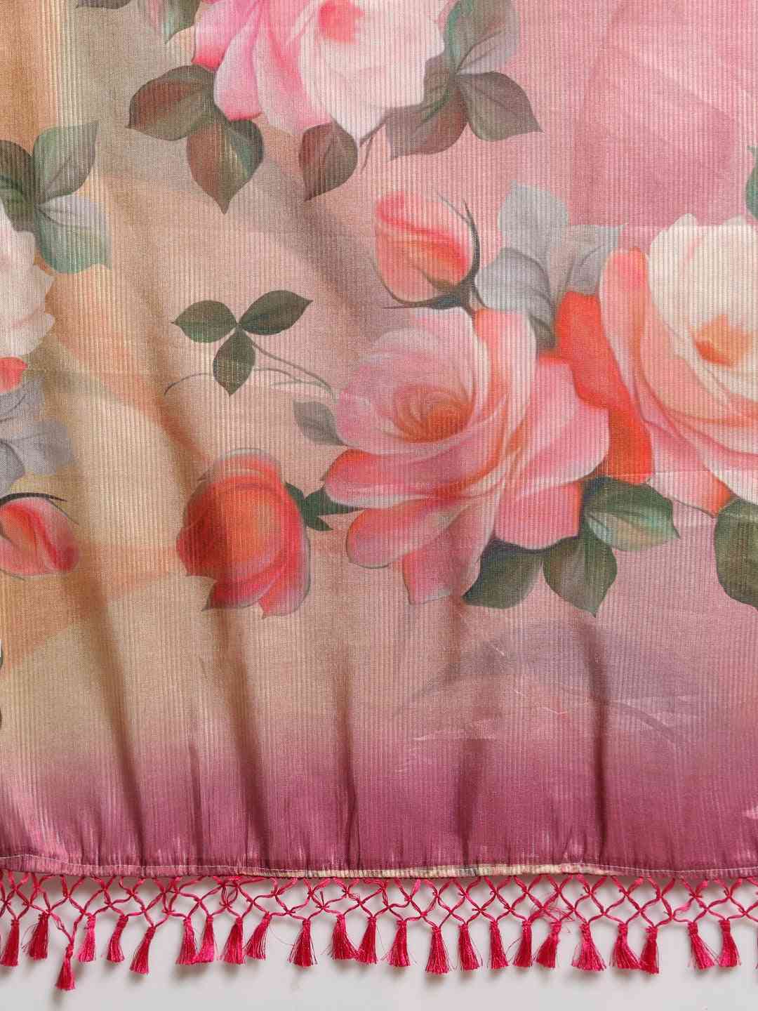 Maheshwari Muvel Floral Printed Saree With Zari Border by My Store