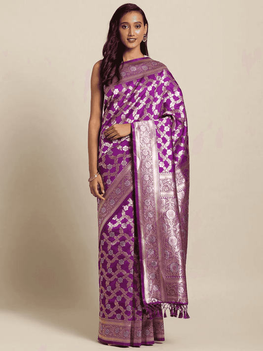 Purple Colour Pure Banarasi Silk Zari Woven Design Saree by My Store