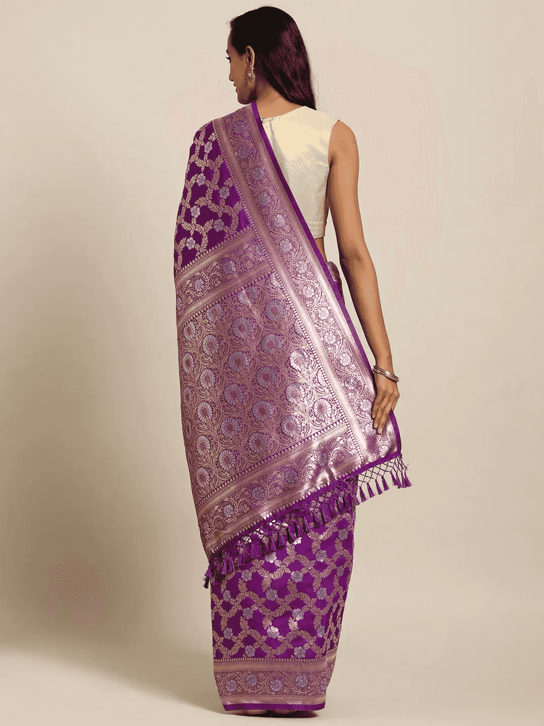 Purple Colour Pure Banarasi Silk Zari Woven Design Saree by My Store