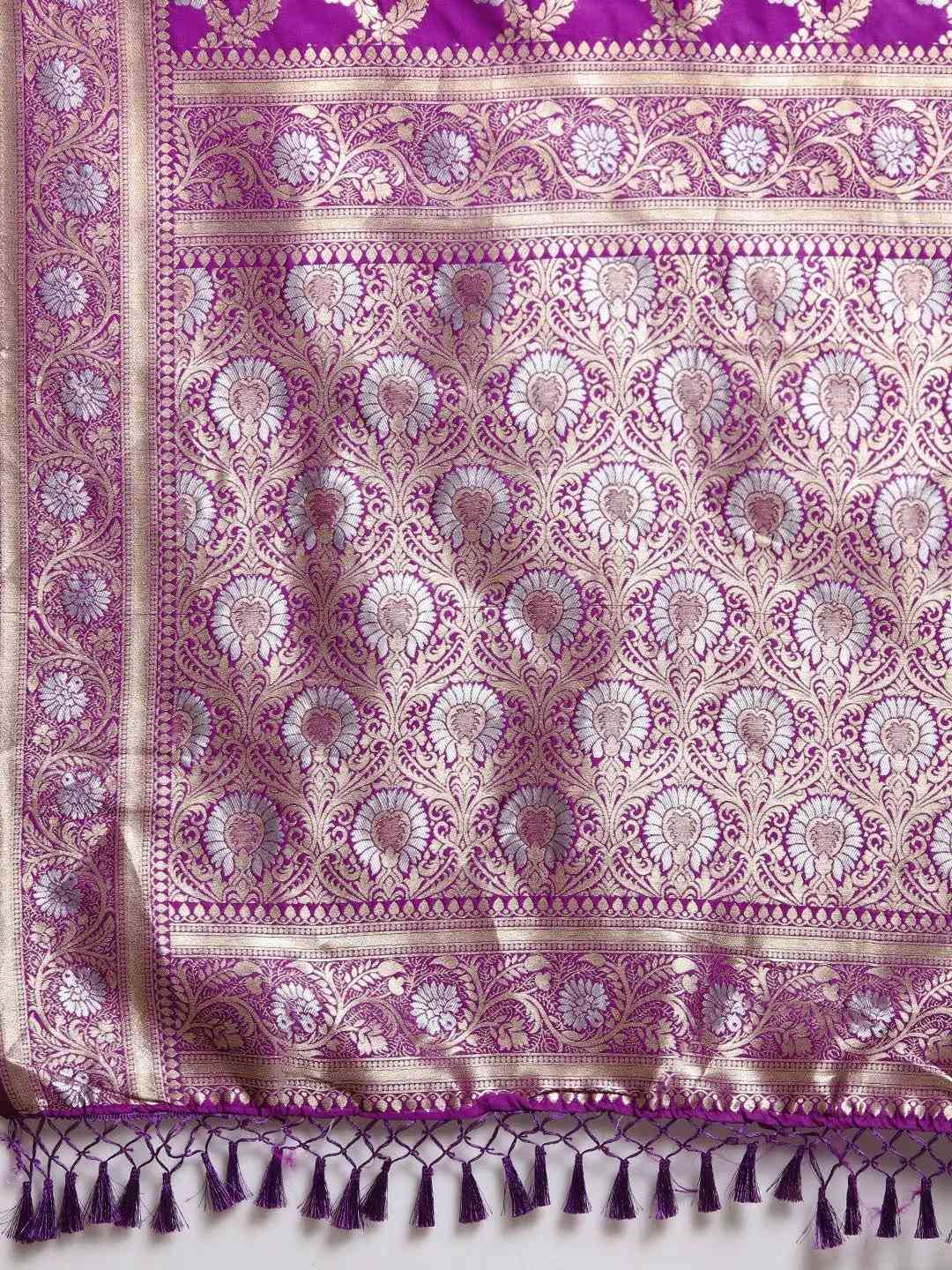 Purple Colour Pure Banarasi Silk Zari Woven Design Saree by My Store