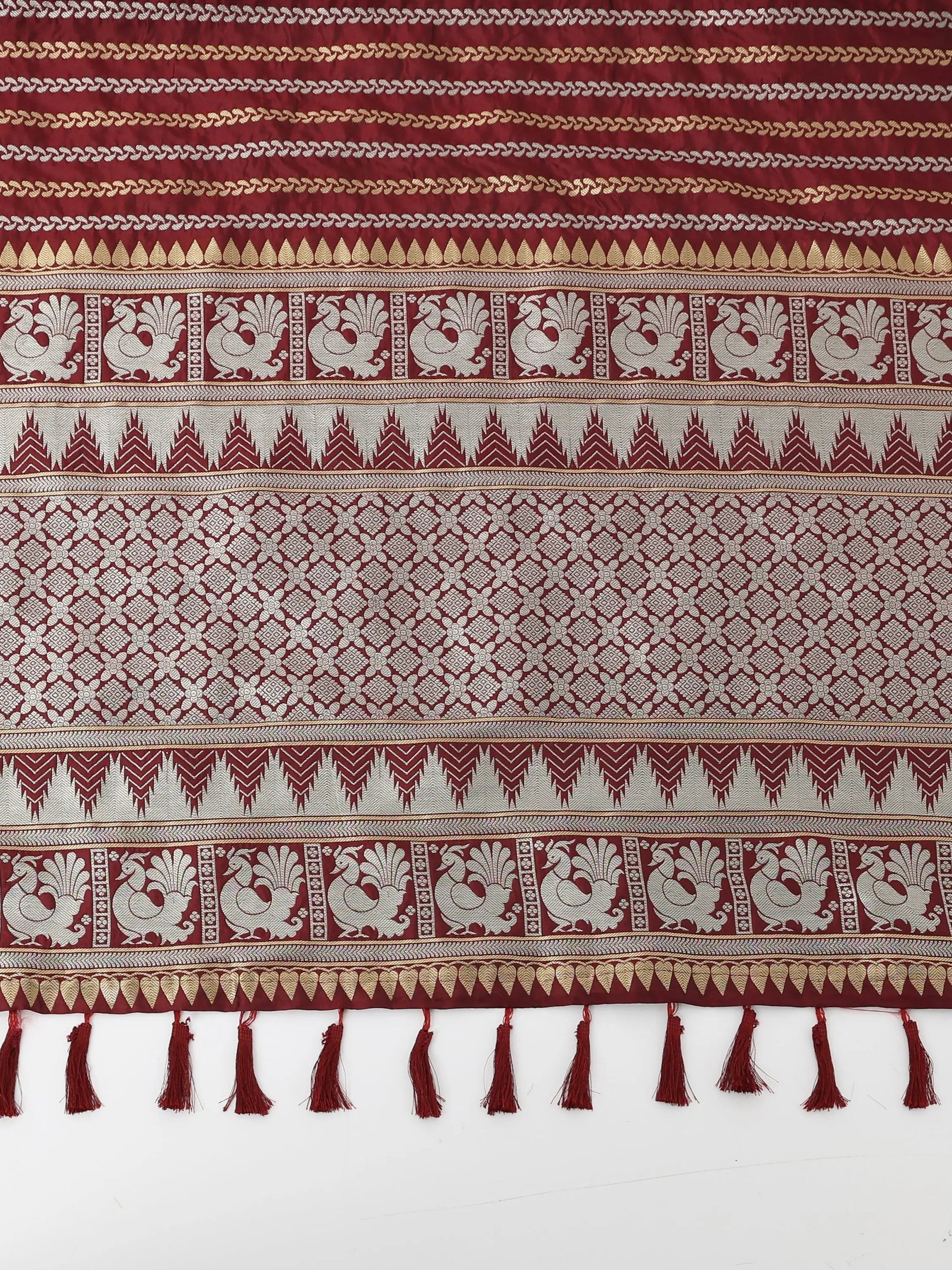 Striped Woven Design Zari Silk Blend Kanjivaram Saree by My Store