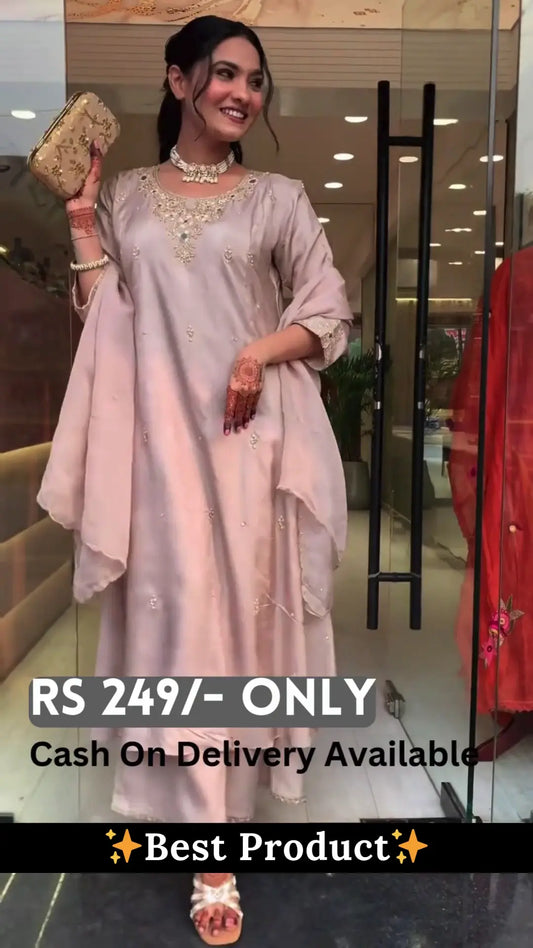 Elegant Pastel Pink Embroidered Suit Set - My Store